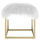 White Genuine Fur Stainless Steel Square Ottoman - MAIA HOMES