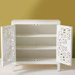 White Mandala Hand Carved White Wooden Cabinet