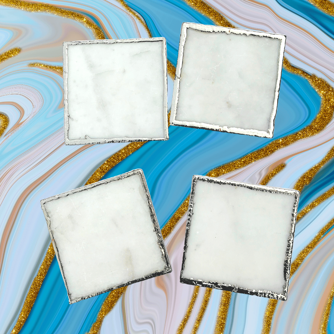 White Marble Plated Coasters - Set of 4