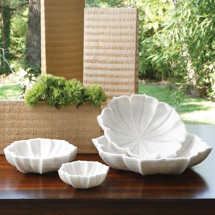 White Moroccan Inspired Marble Decorative Bowl - MAIA HOMES