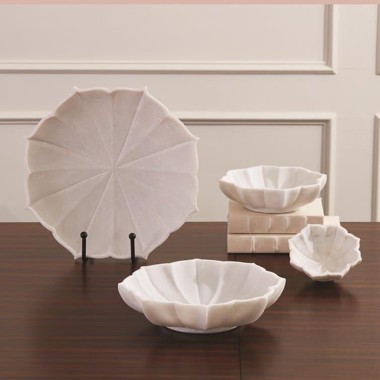 White Moroccan Inspired Marble Decorative Bowl - MAIA HOMES