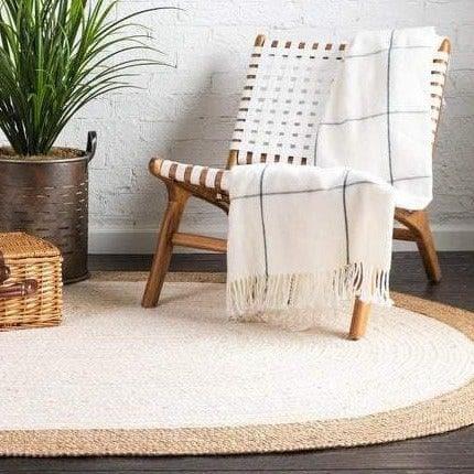 Off White Oval Braided Jute Rug