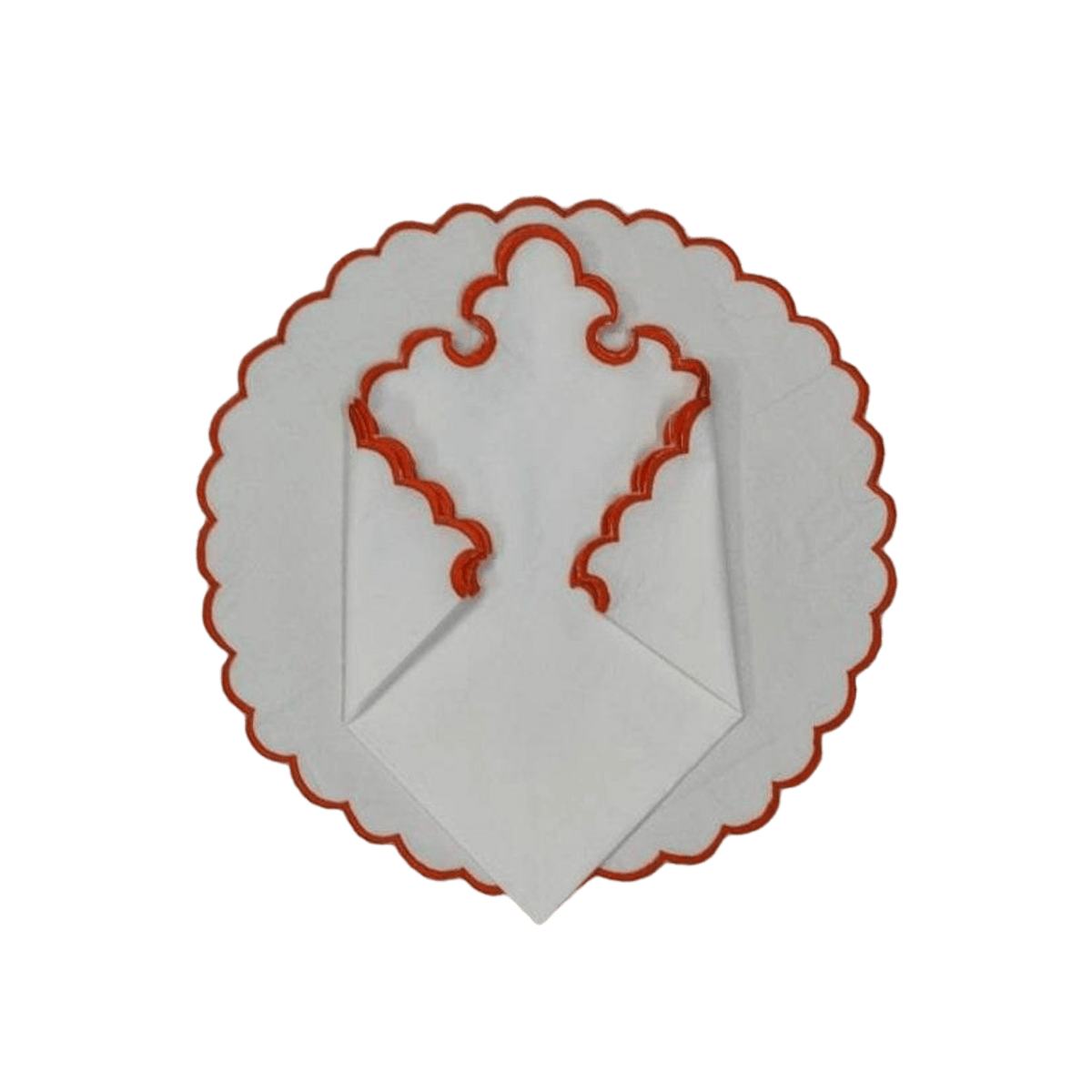 White Round Cotton Placemat and Napkin with Embroidered Border