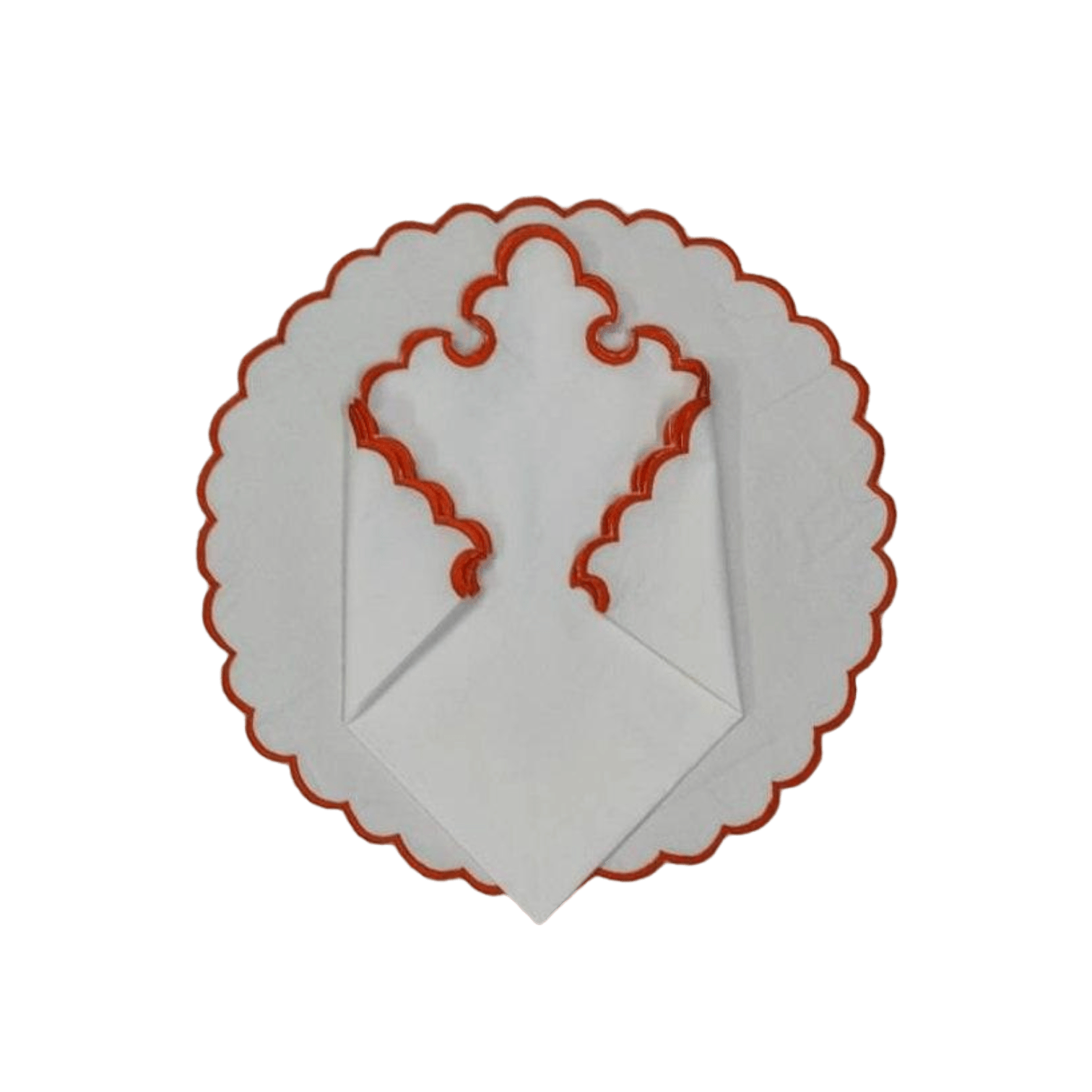 White Round Cotton Placemat and Napkin with Embroidered Border