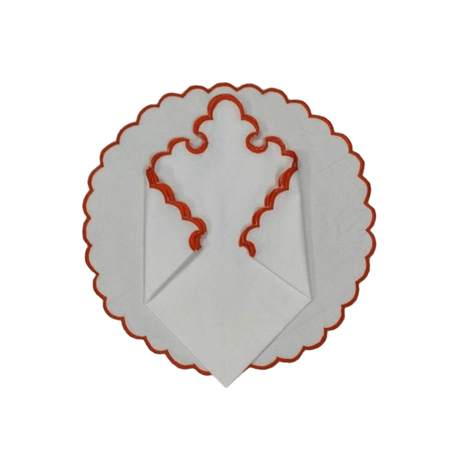 White Round Cotton Placemat and Napkin with Embroidered Border - MAIA HOMES