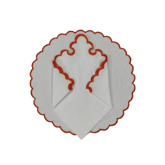 White Round Cotton Placemat and Napkin with Embroidered Border - MAIA HOMES