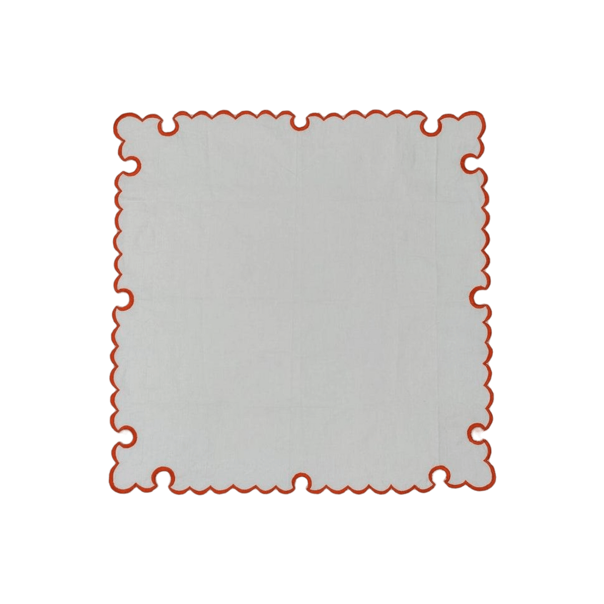 White Round Cotton Placemat and Napkin with Embroidered Border