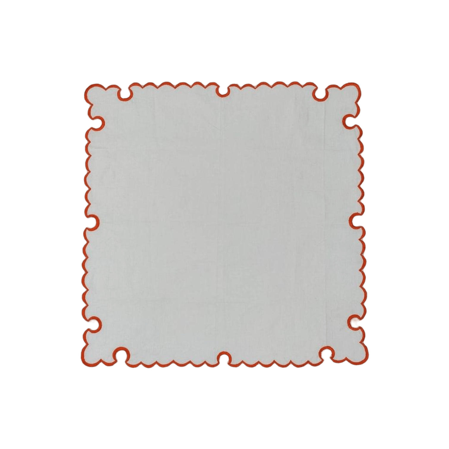 White Round Cotton Placemat and Napkin with Embroidered Border