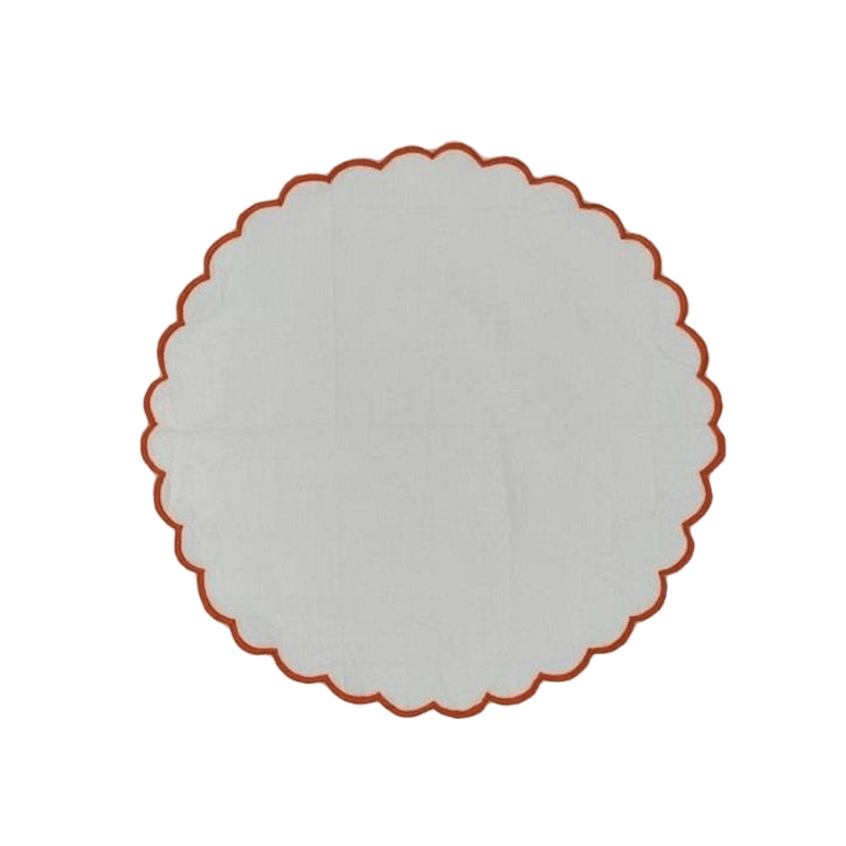 White Round Cotton Placemat and Napkin with Embroidered Border