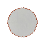 White Round Cotton Placemat and Napkin with Embroidered Border