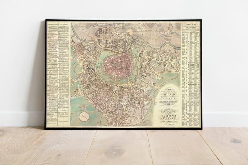 Wien City Map Wall Print| 1824 Wien City Plan Map