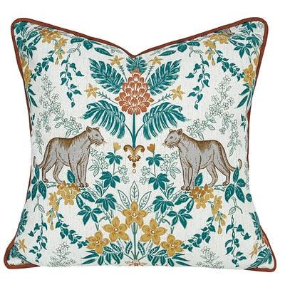 Wild Cats and Flowers White Throw Pillow Cover - MAIA HOMES