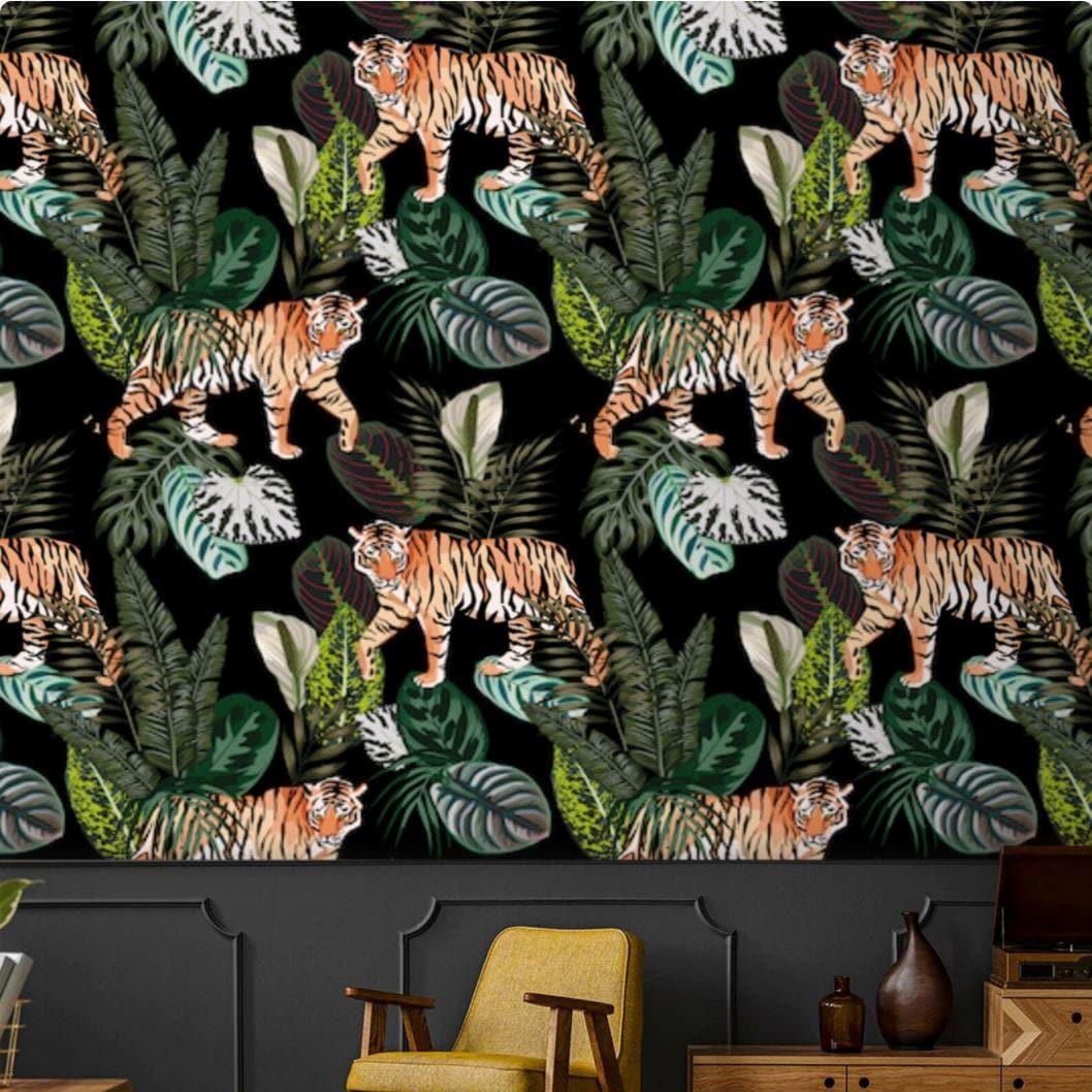 Wild Tigers in Tropical Jungle Wallpaper