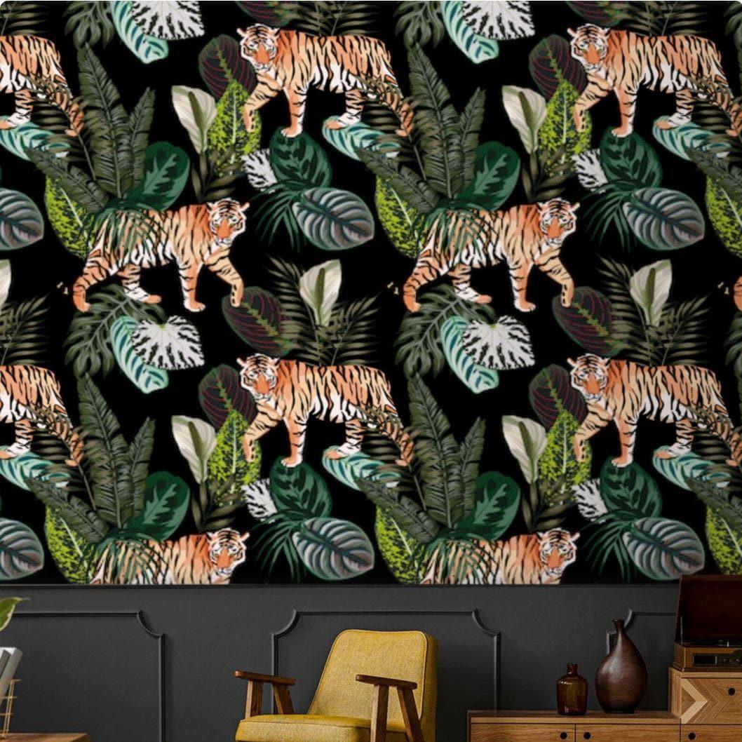 Wild Tigers in Tropical Jungle Wallpaper - MAIA HOMES