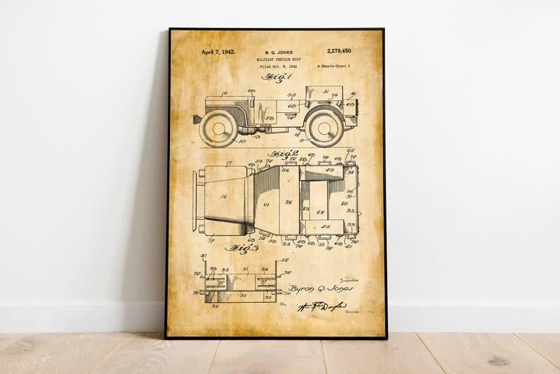 Willys Jeep Patent Print| Framed Art Print