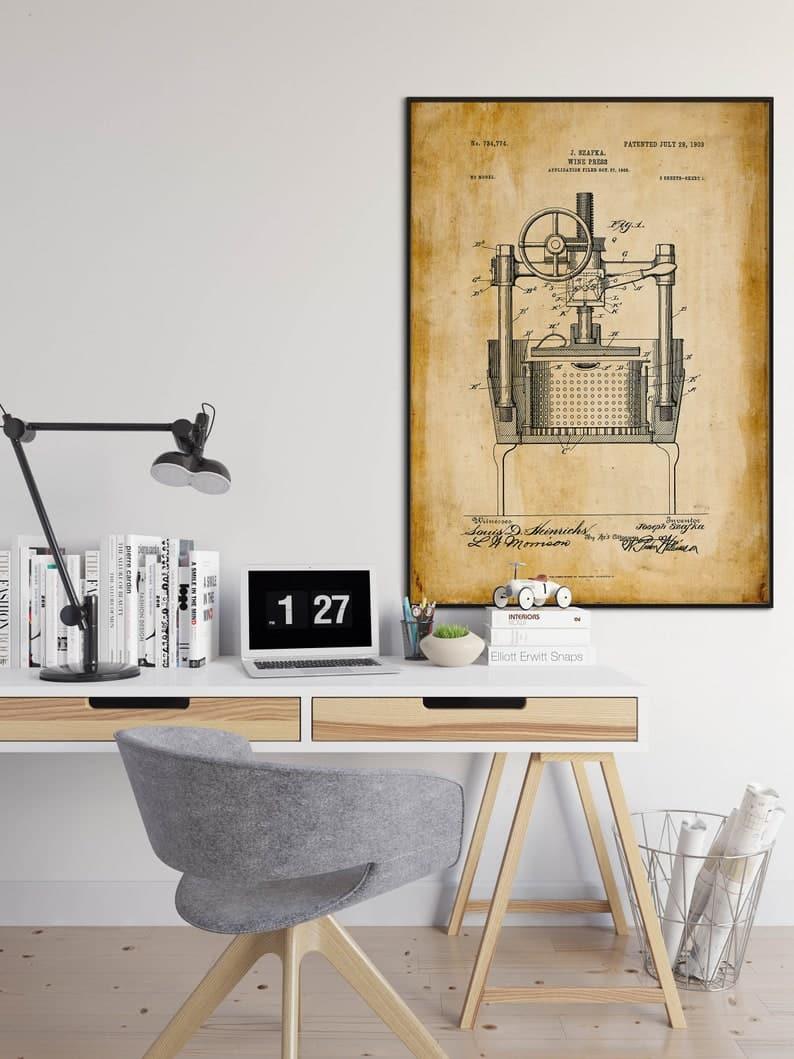 Wine Press Patent Print| Framed Art Print