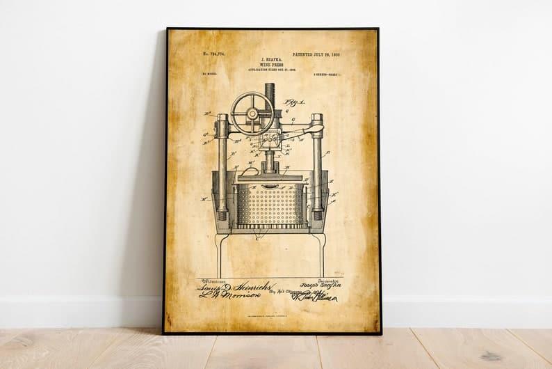 Wine Press Patent Print| Framed Art Print