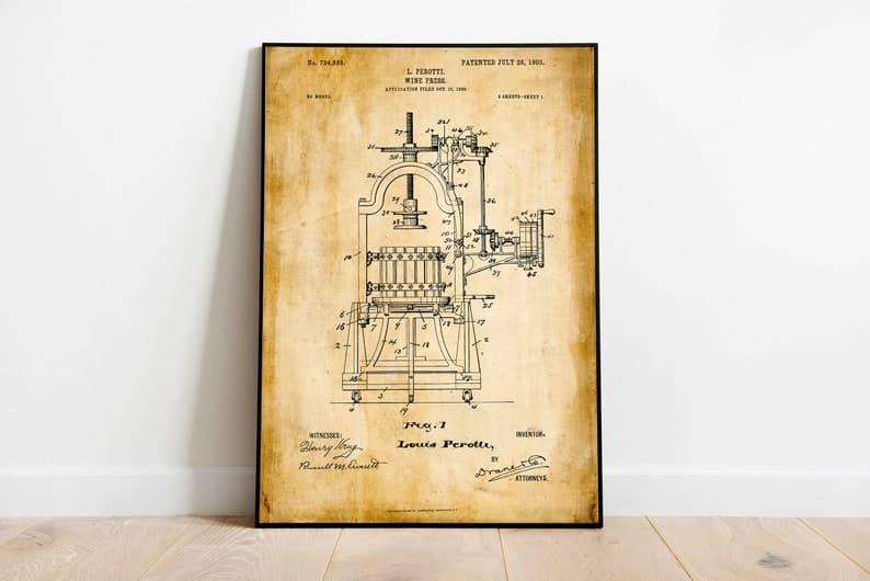 Wine Press Patent Print| Framed Art Print