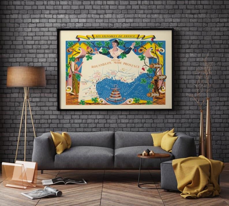 Wines of France Print for Kitchen Wall Decor| Wines of Roussillon Midi Provence - MAIA HOMES