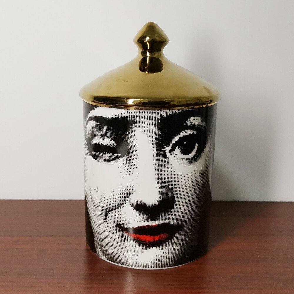 Winking Lina Cavalieri Candle Jar with Gold Lid