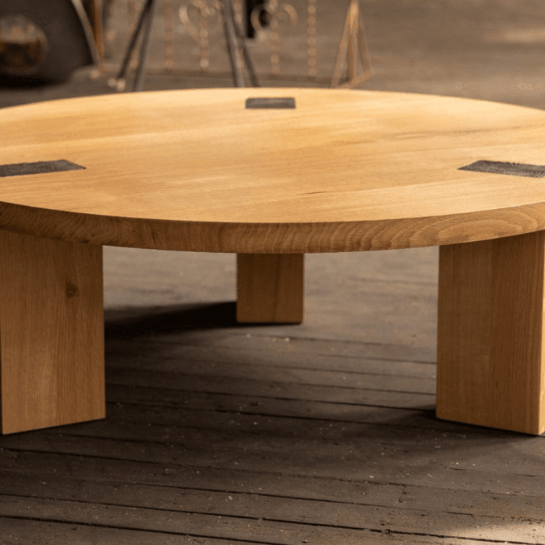 Winston Coffee Table | Round Wood and Bronze Table in White Oak