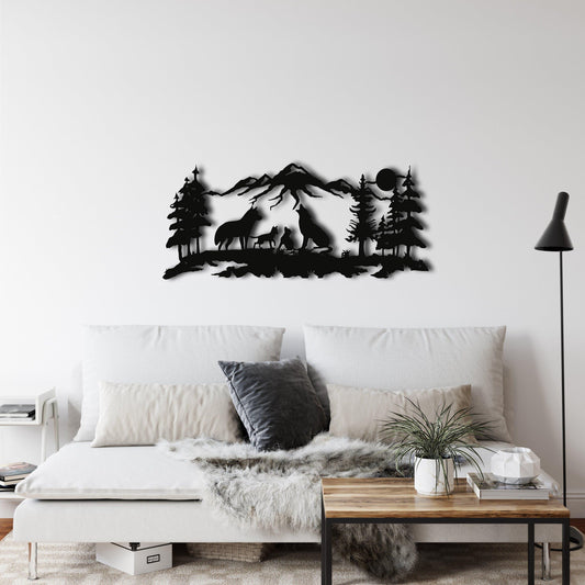 Wolf Family in Nature Metal Wall Art - MAIA HOMES