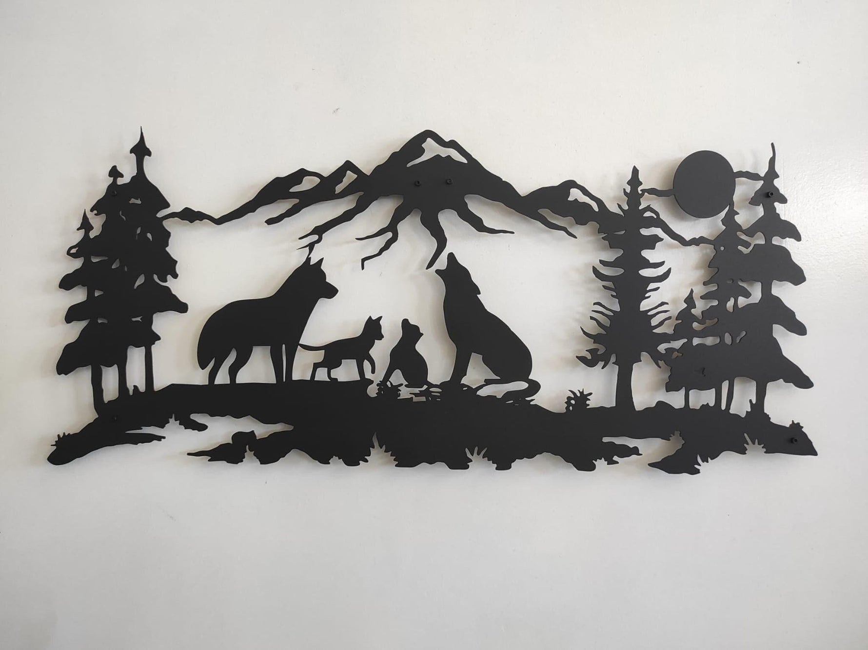 Wolf Family in Nature Metal Wall Art