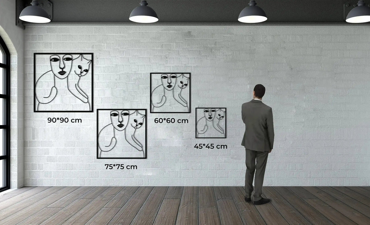 Women and Cat Minimalist Metal Wall Decor