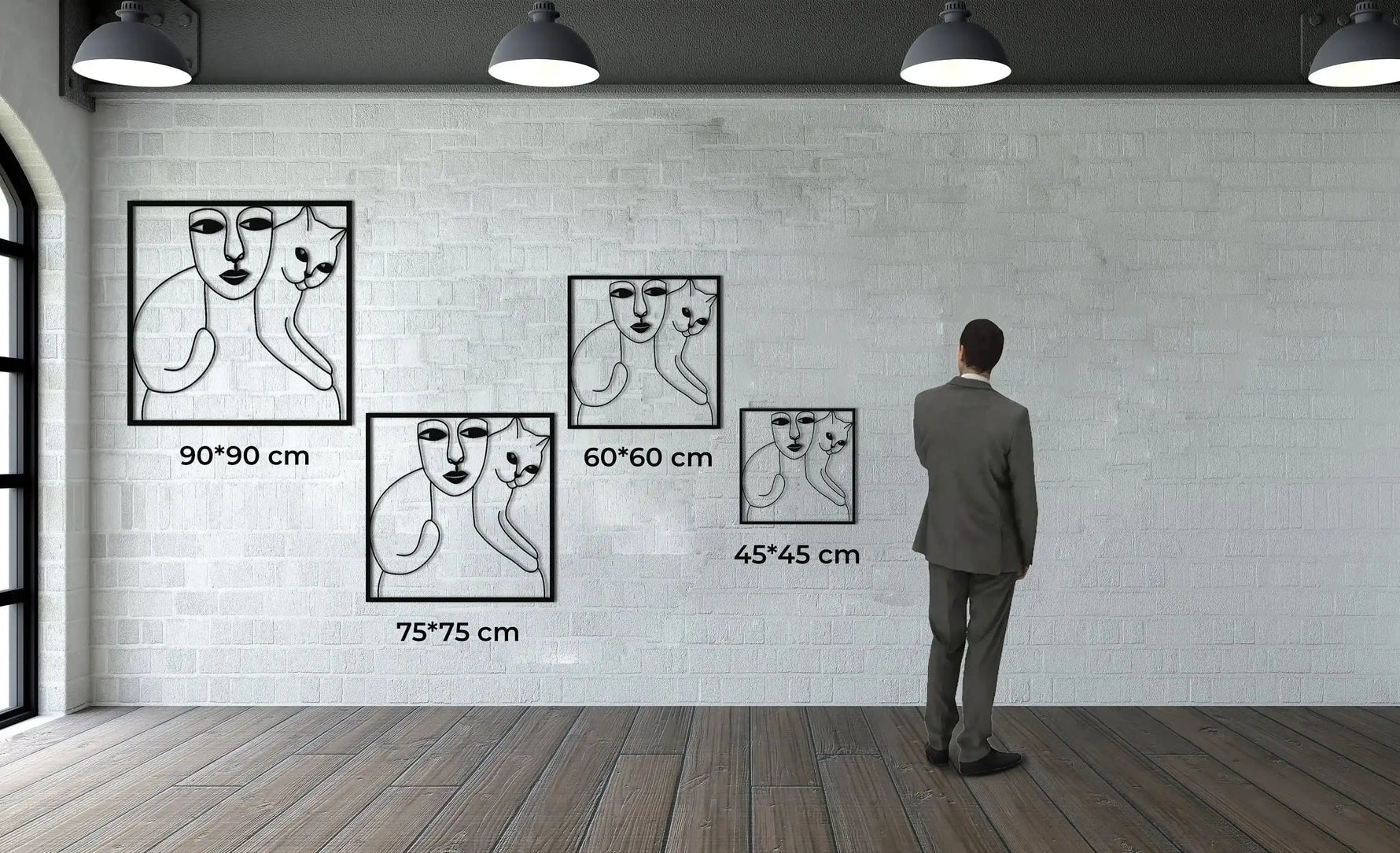 Women and Cat Minimalist Metal Wall Decor