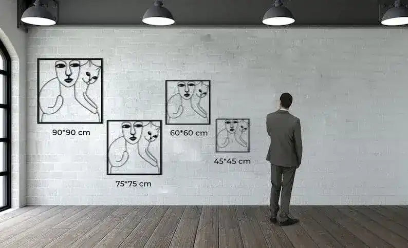 Women and Cat Minimalist Metal Wall Decor