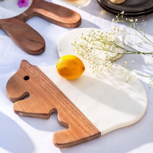 Wood and Marble Squirrel Platter Board Tray - MAIA HOMES