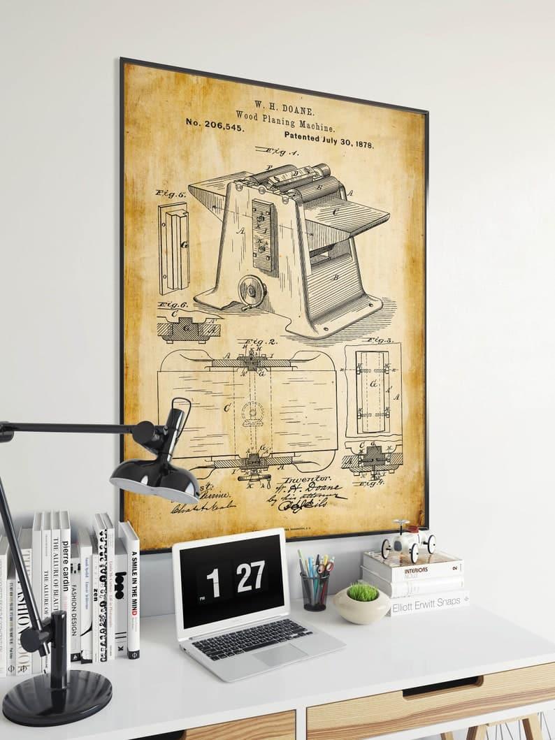 Wood Planing Patent Print| Framed Art Print