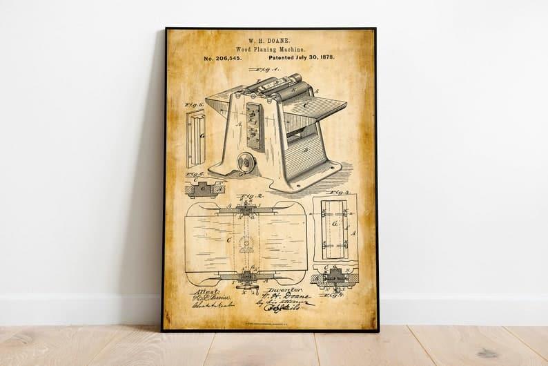 Wood Planing Patent Print| Framed Art Print