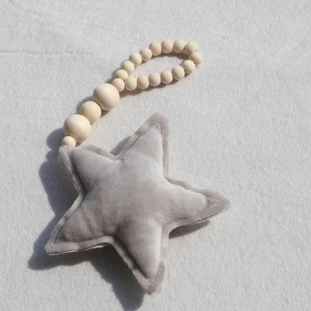 Wooden Bead Star Ornament Gray One Size