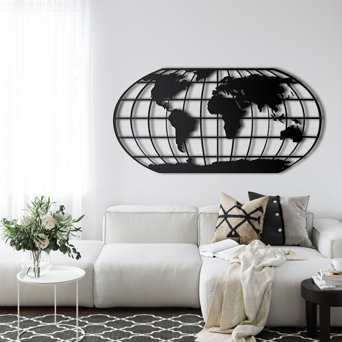 World Map Meridian Metal Wall Art