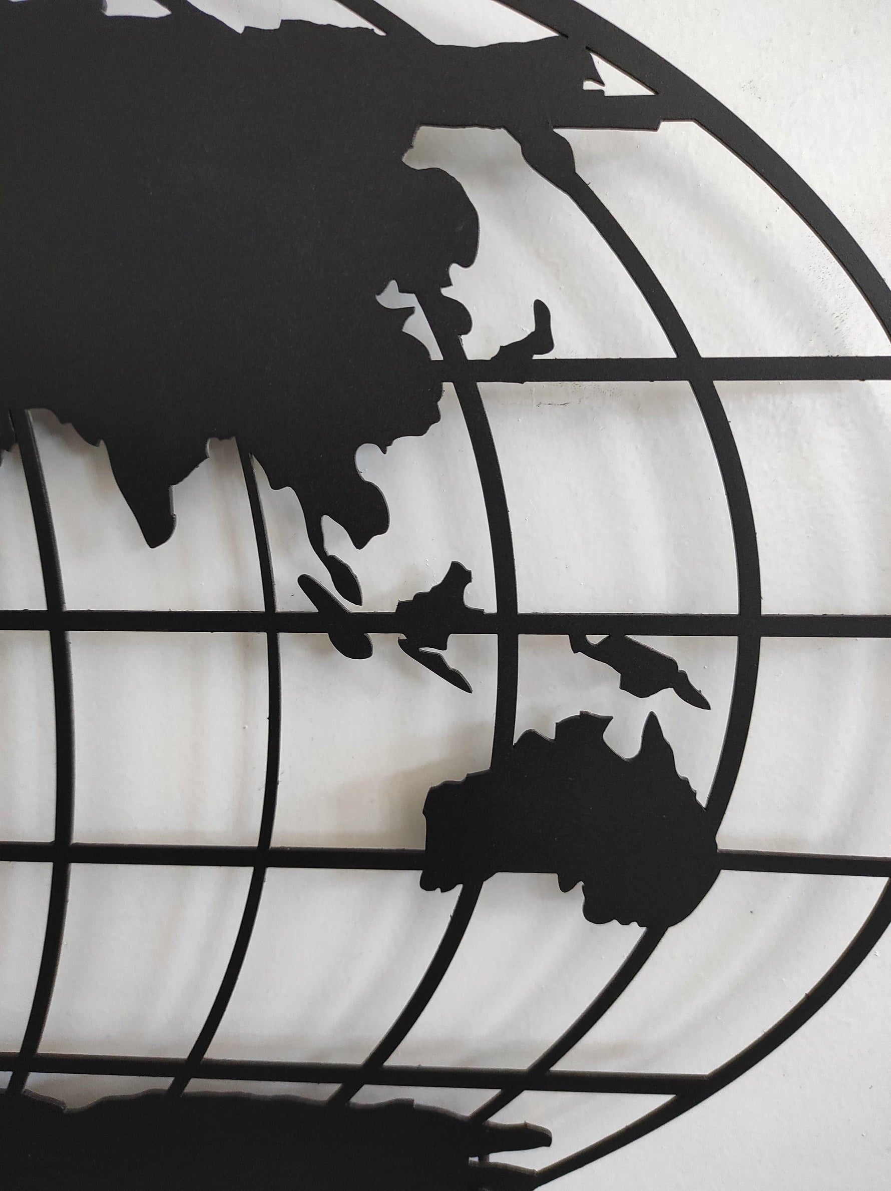 World Map Meridian Metal Wall Art