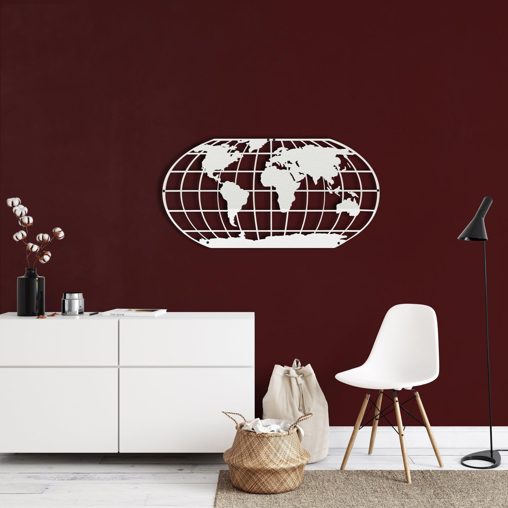 World Map Meridian Metal Wall Art