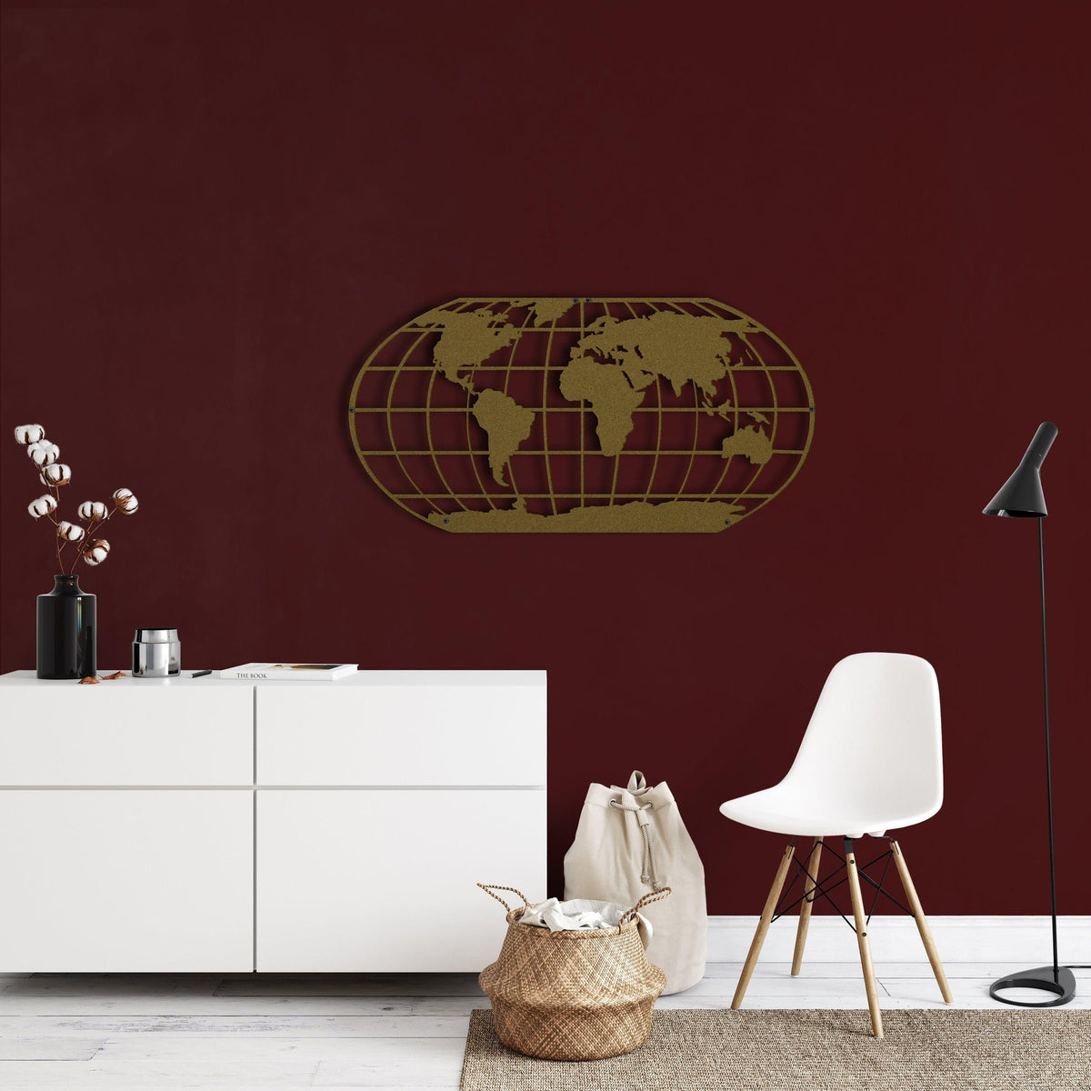 World Map Meridian Metal Wall Art