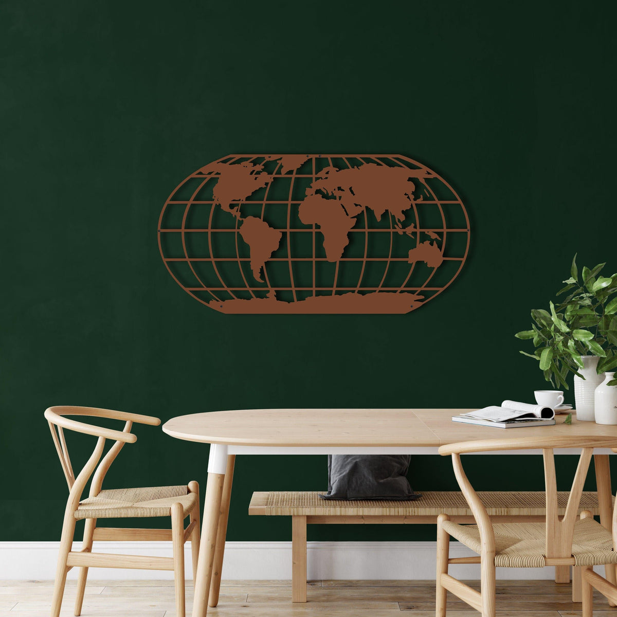 World Map Meridian Metal Wall Art