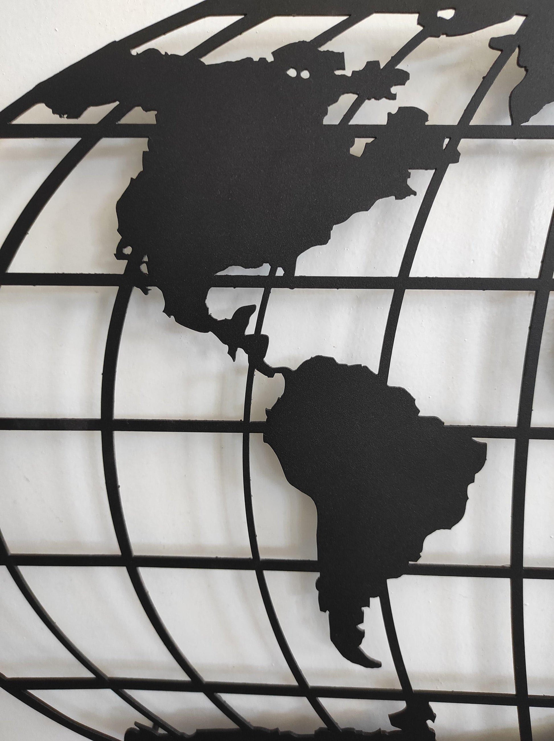 World Map Meridian Metal Wall Art - MAIA HOMES