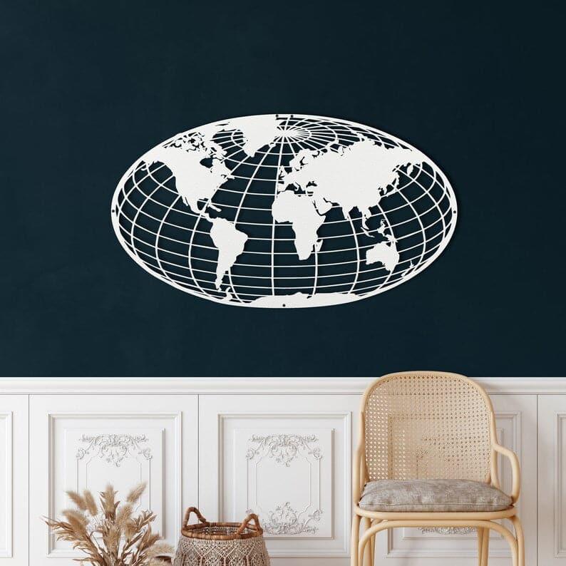 World Map Meridian Metal Wall Art