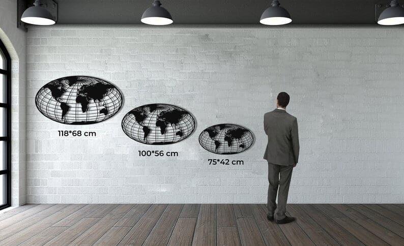 World Map Meridian Metal Wall Art