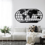 World Map Meridian Metal Wall Art Black