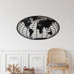 World Map Meridian Metal Wall Art Black