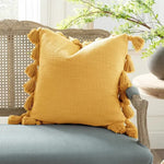 World of Tassels Square Cotton Pillow Mustard