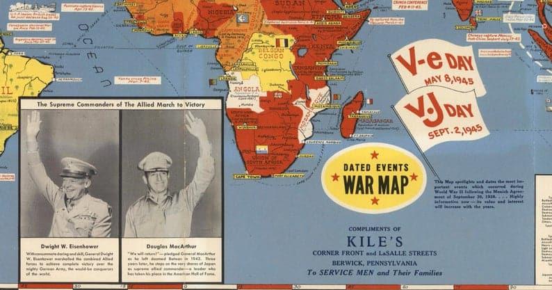 World War ii Dated Events Pictorial Map| WWii Map