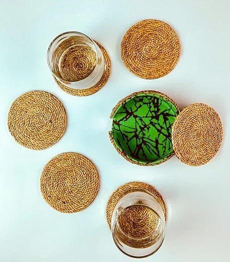 Woven Coasters and Caddy (Set of 4) - MAIA HOMES