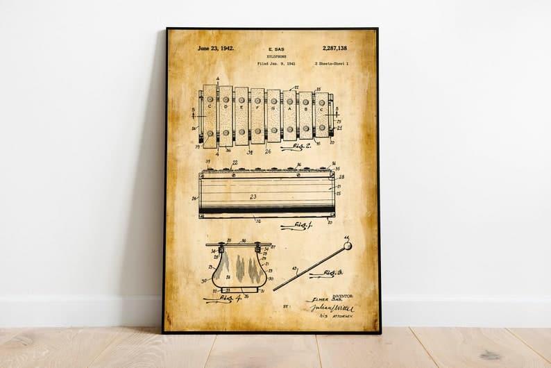 Xylophone Patent Print| Framed Art Print - MAIA HOMES