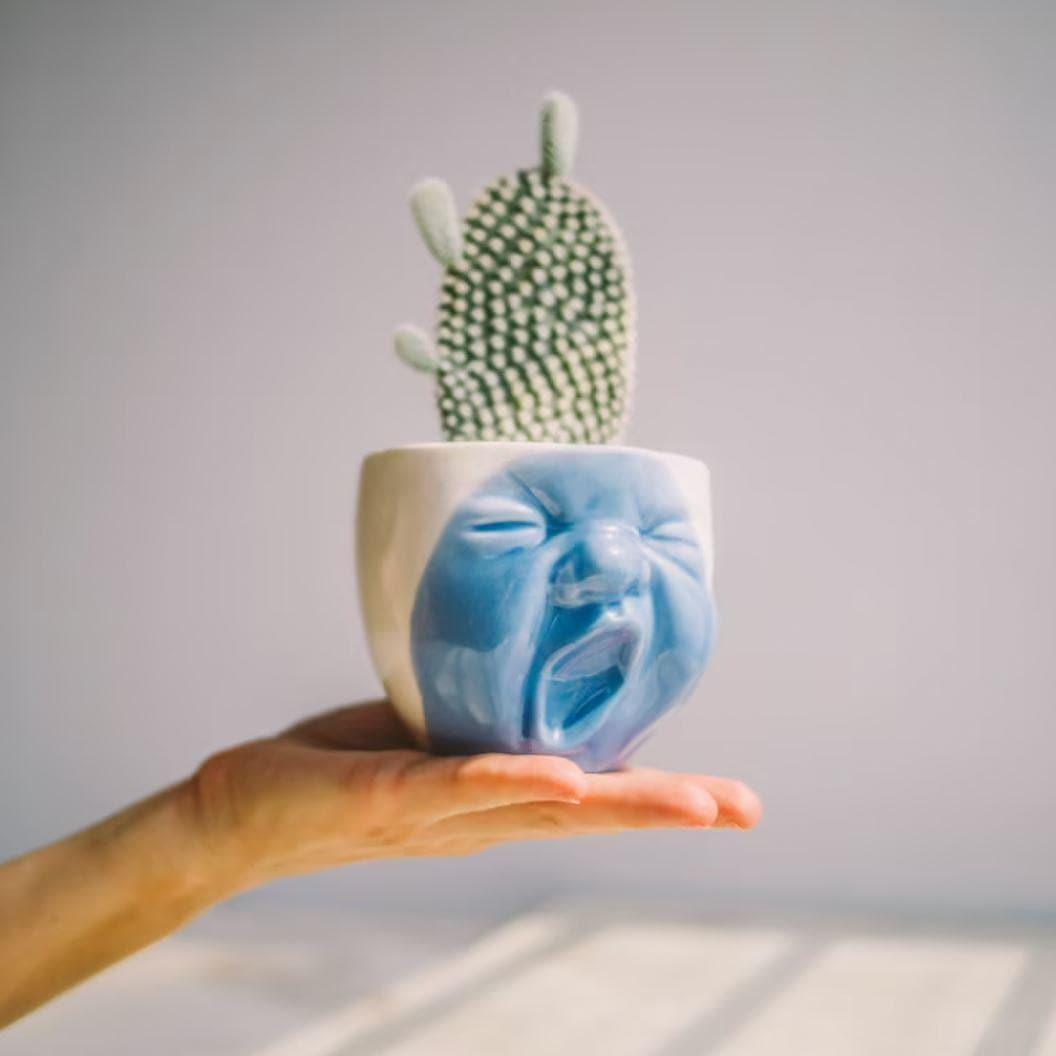 Yawning Face Porcelain Cactus Planter - MAIA HOMES