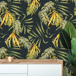 Yellow and Green Large Leaves Tropical Wallpaper